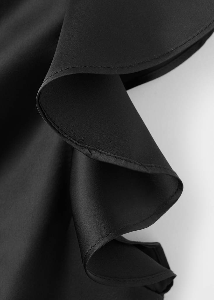 Frilled satin top — Black