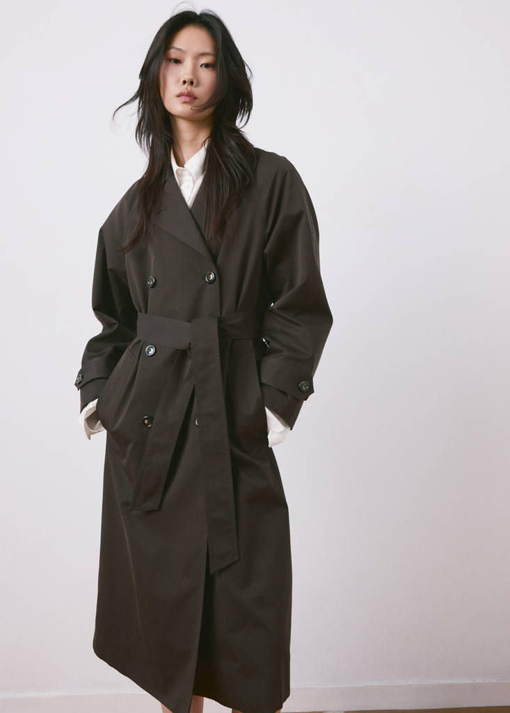 Long double-breasted trench coat — Chocolate