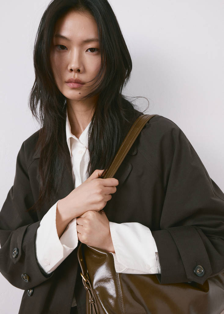 Long double-breasted trench coat — Chocolate