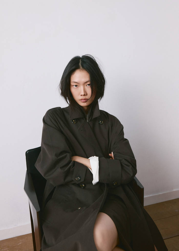 Long double-breasted trench coat — Chocolate