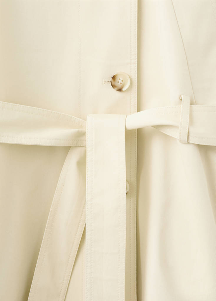 Funnel neck belted trench coat — Ecru