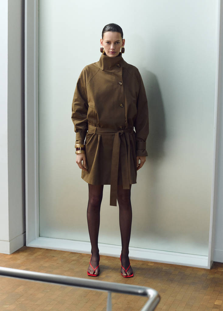 Funnel neck belted trench coat — Medium Brown