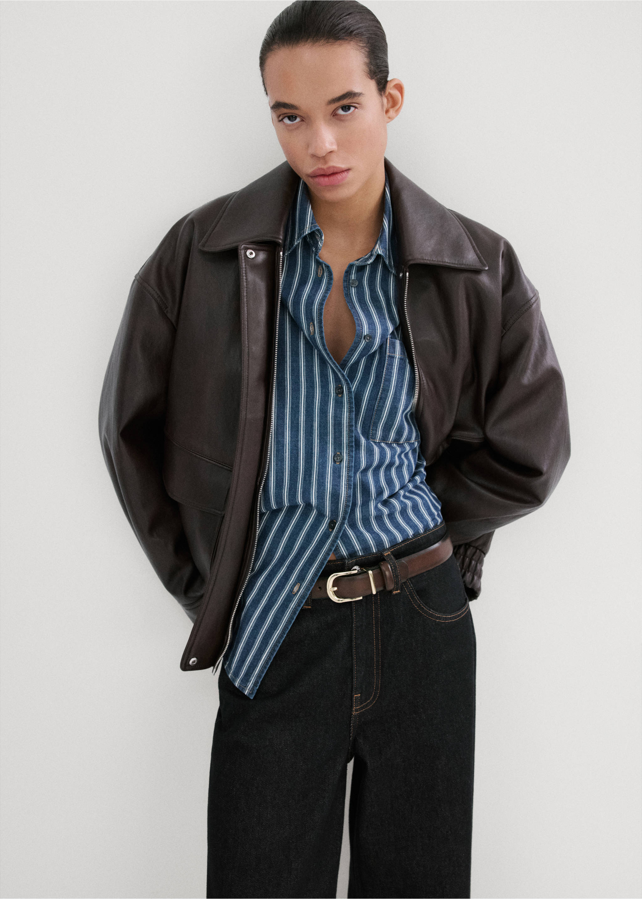 Buckle leather belt - General plane, Chocolate. Ref: 27044786-00.