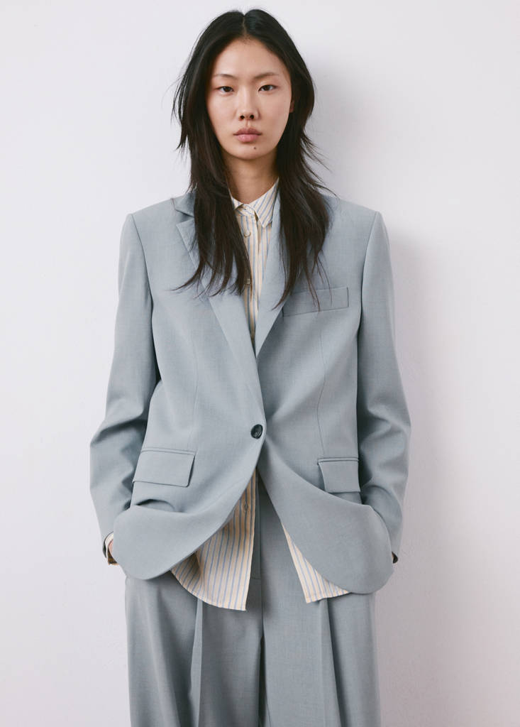 Straight suit jacket with lapel pockets — Blue