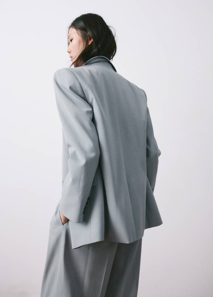 Straight suit jacket with lapel pockets — Blue