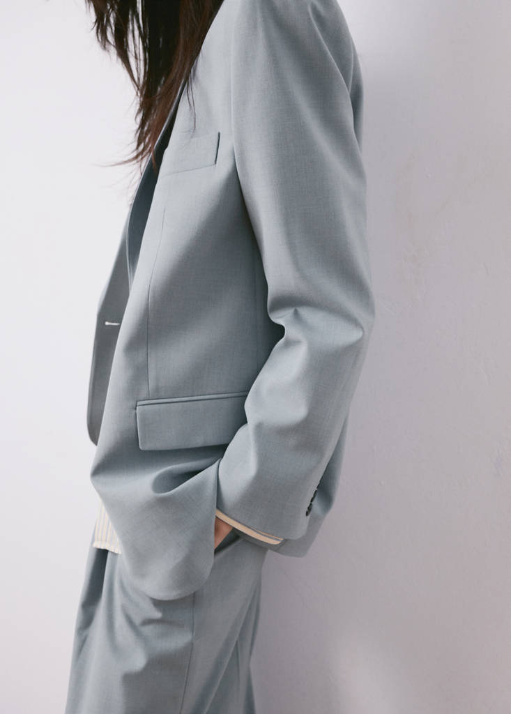 Straight suit jacket with lapel pockets — Blue