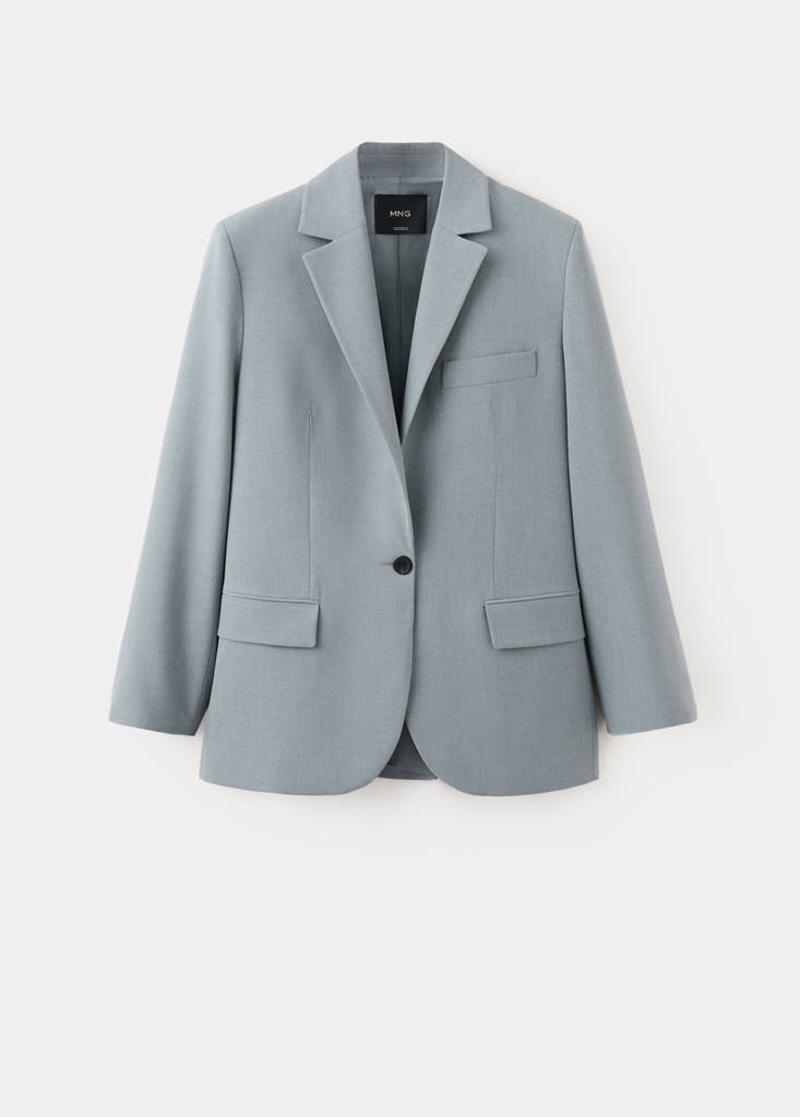 Straight suit jacket with lapel pockets — Blue