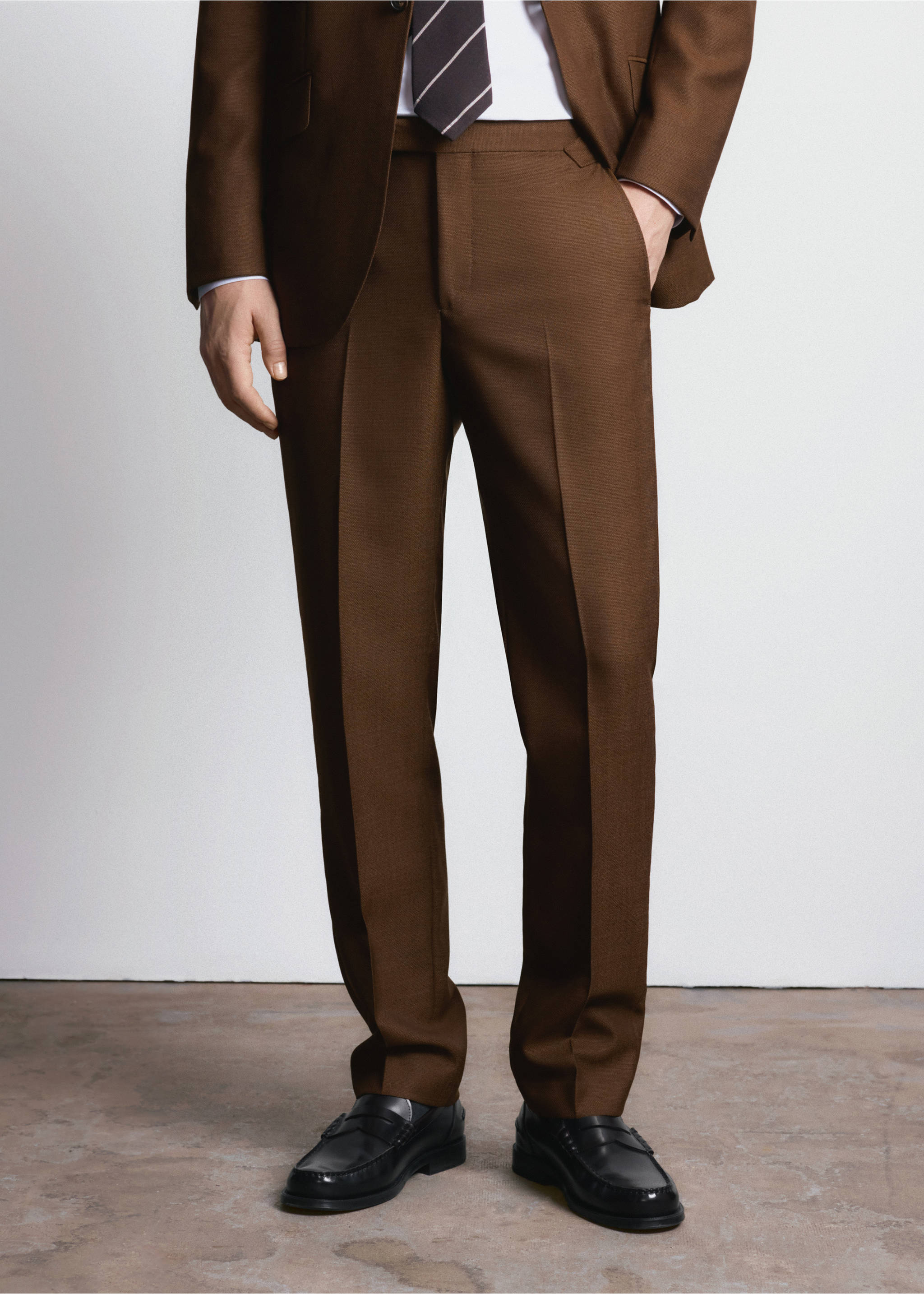 Pantalón slim fit 100% lana Vitale Barberis Canonico® - Plano medio, Ocre. Ref: 27045149-00.