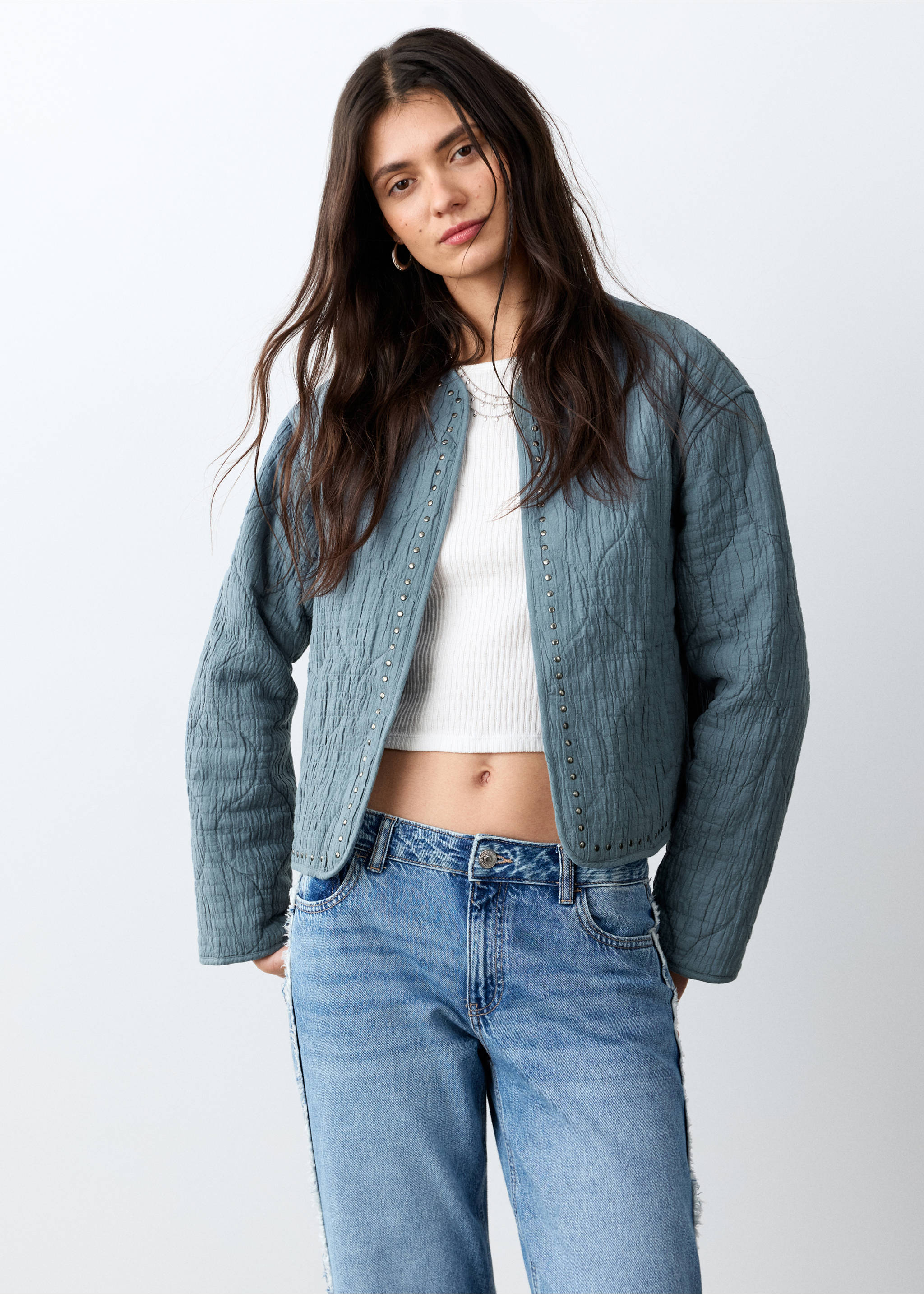 Studded padded jacket - Medium plane, Petrol Blue. Ref: 27045156-00.