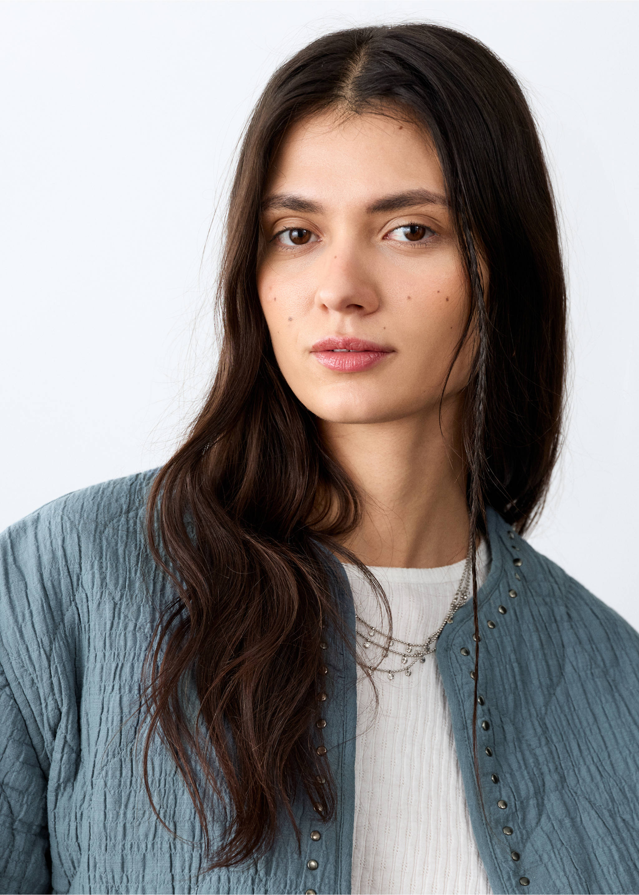 Studded padded jacket - Details of the article 1, Petrol Blue. Ref: 27045156-00.