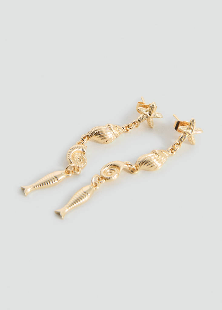 Long combined bead earrings — Gold