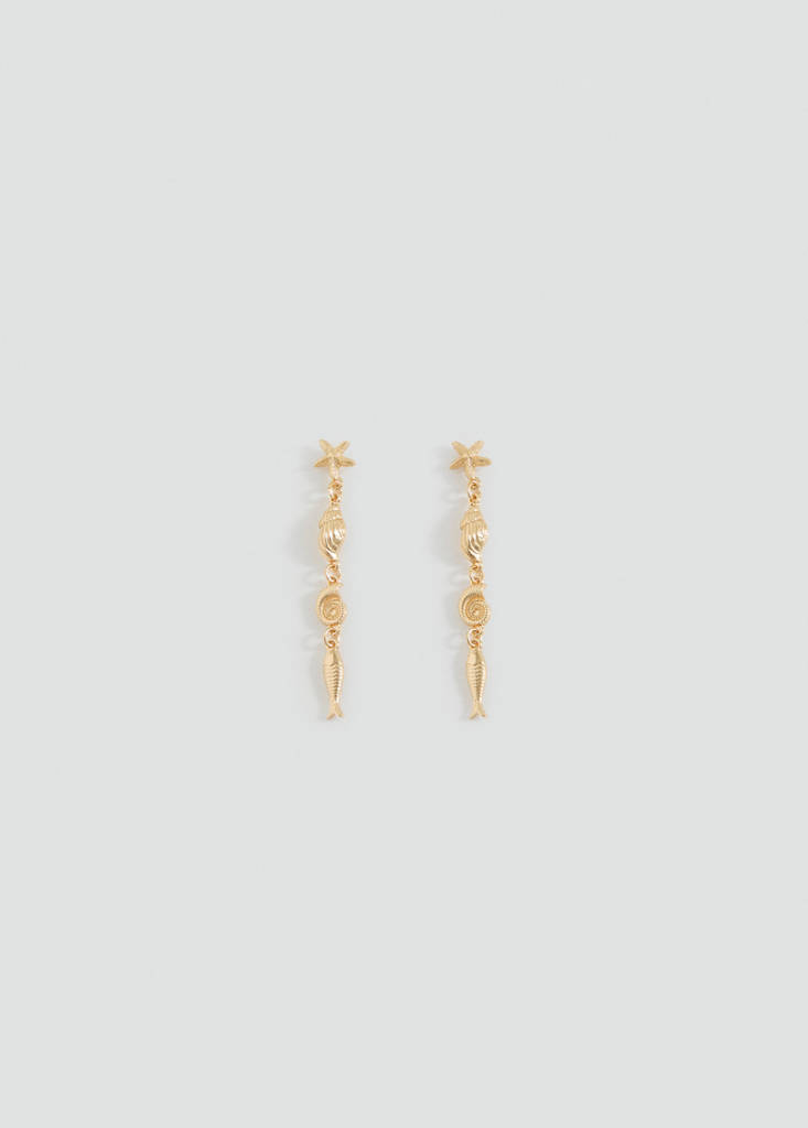 Long combined bead earrings — Gold