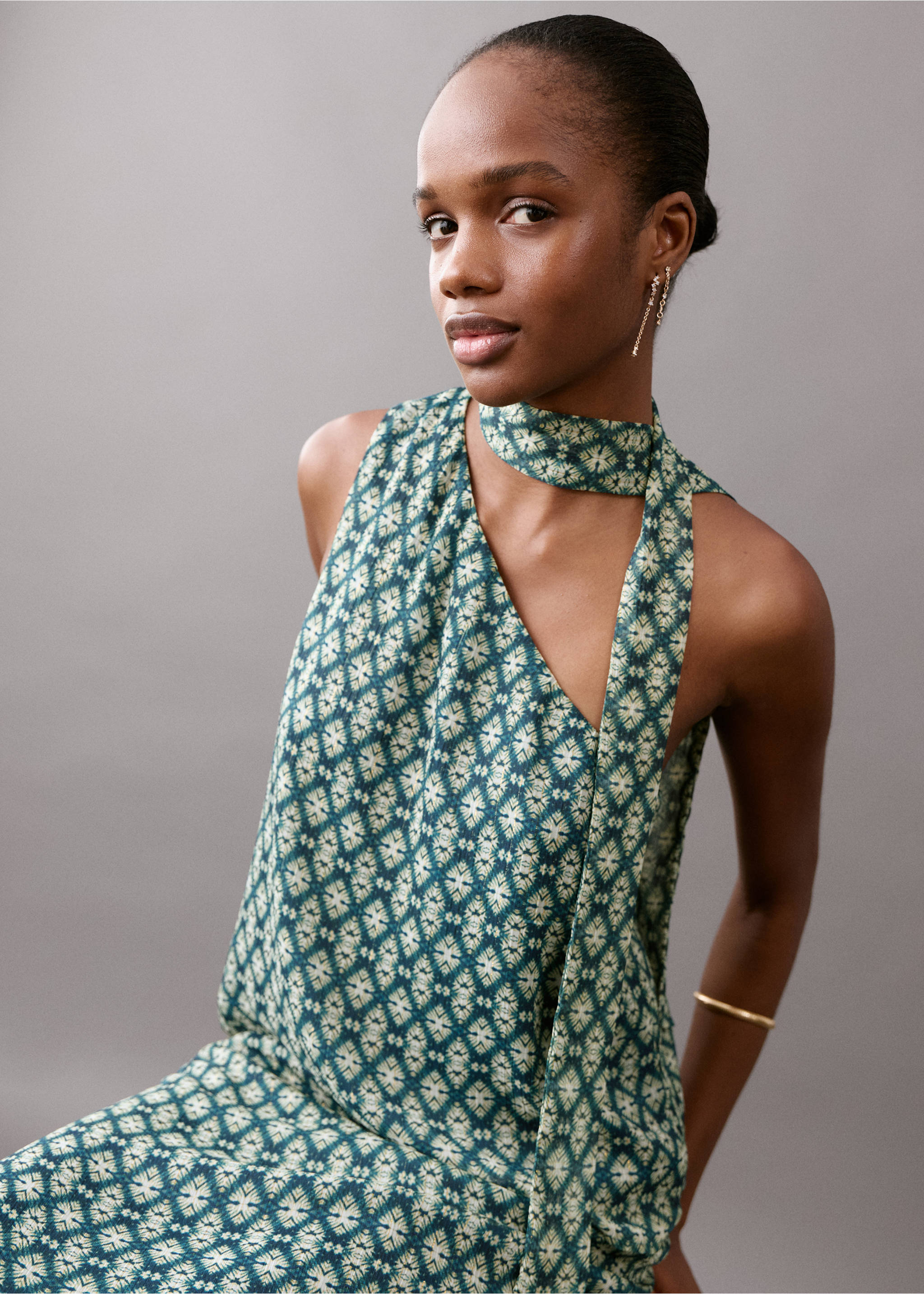 Асимметричная блузка с бантом на воротнике - Деталь изделия 2, Синий нефть. Ref: 27045812-00.