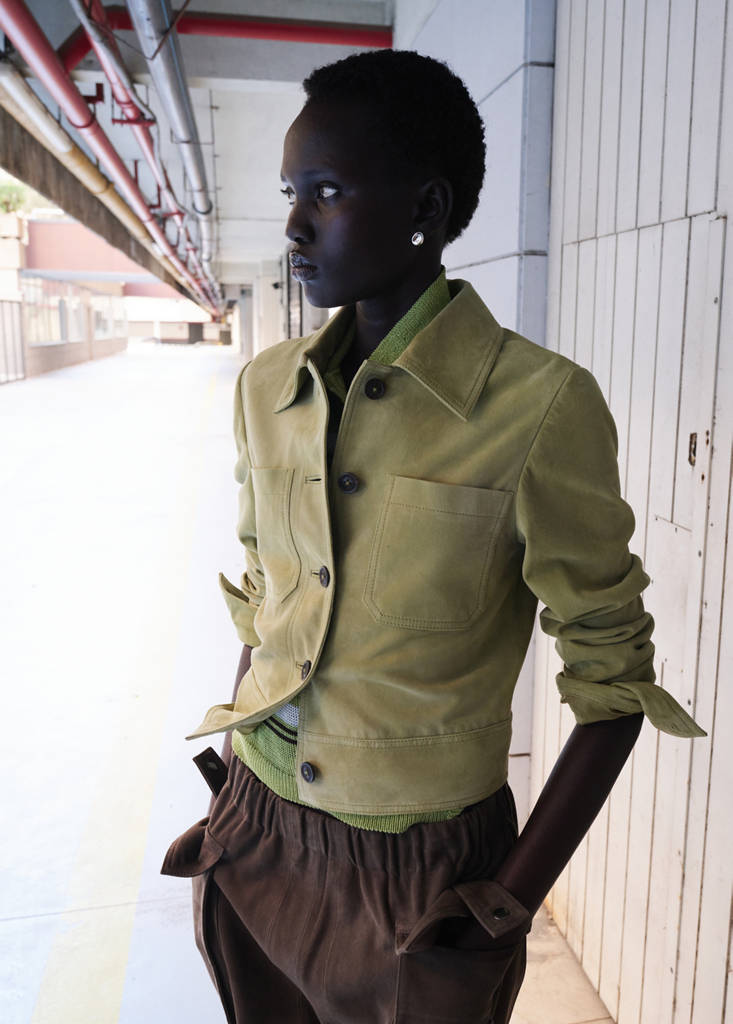 Suede jacket with buttons — Pastel Green