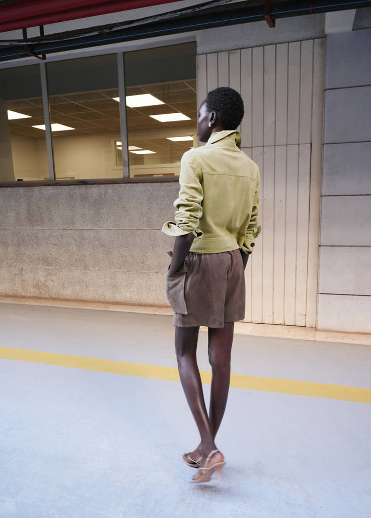 Suede jacket with buttons — Pastel Green