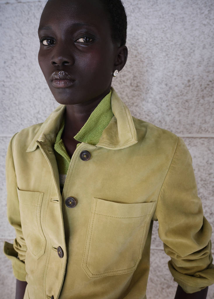 Suede jacket with buttons — Pastel Green