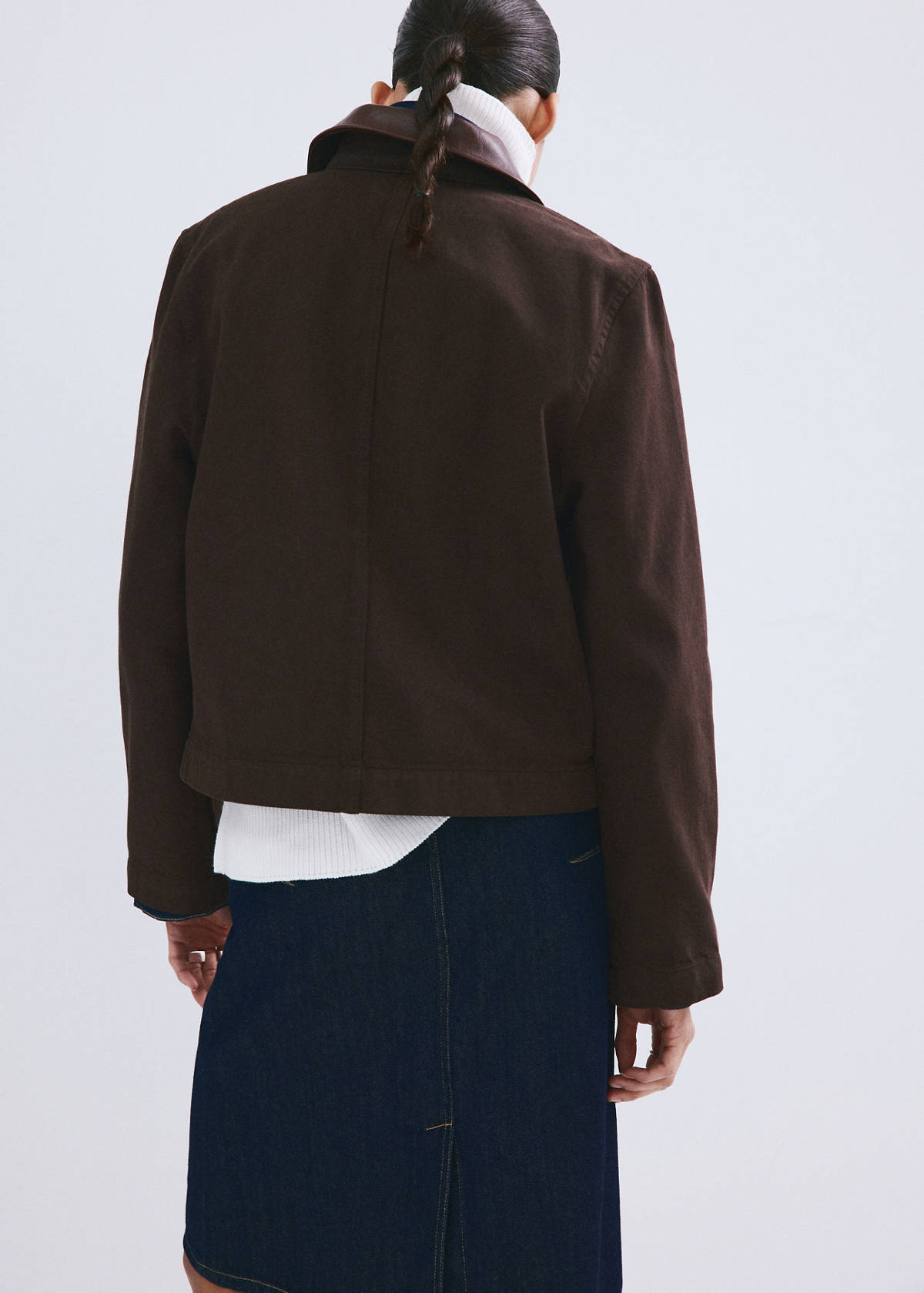 Denim parka with contrasting collar — Chocolate