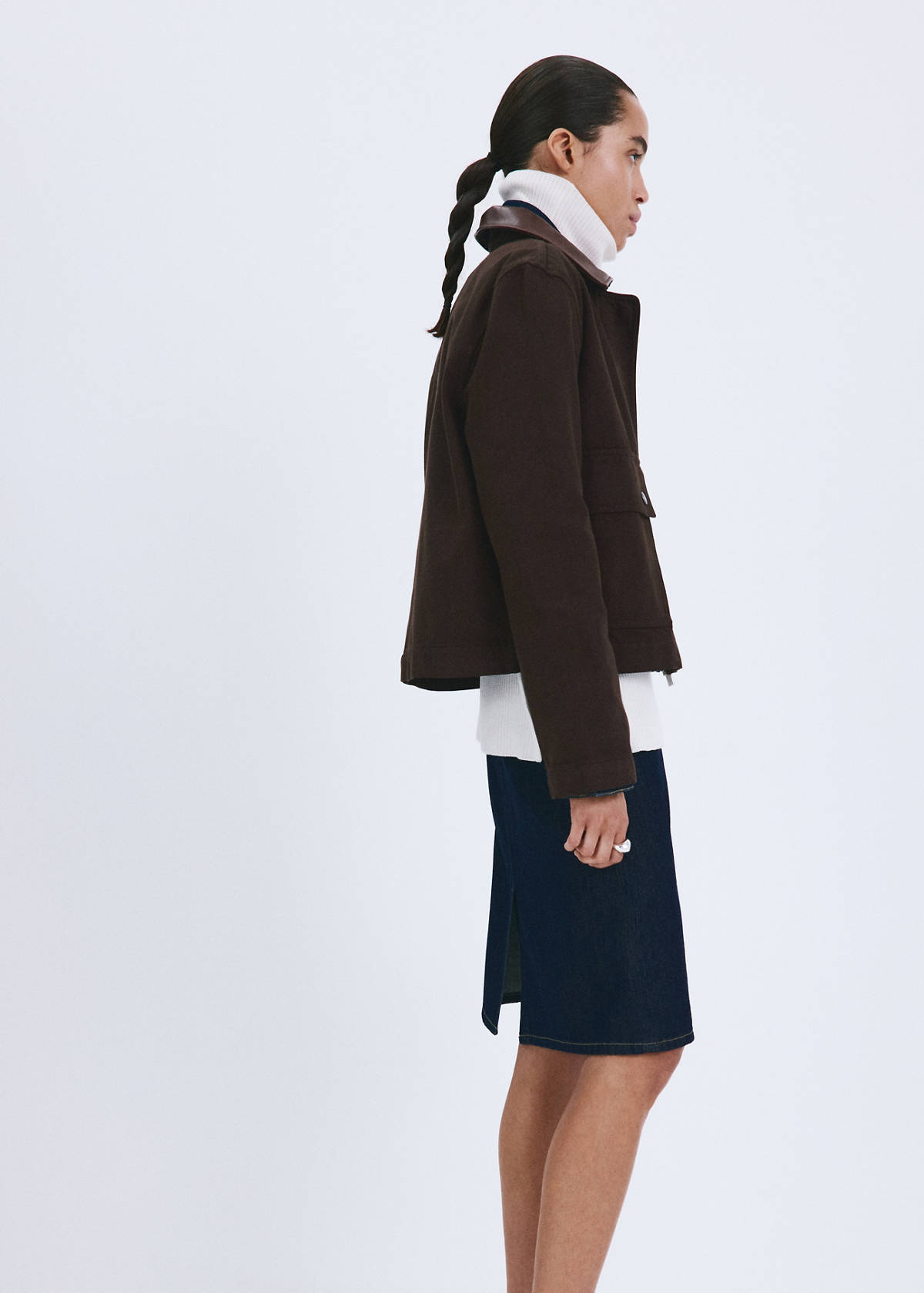 Denim parka with contrasting collar — Chocolate