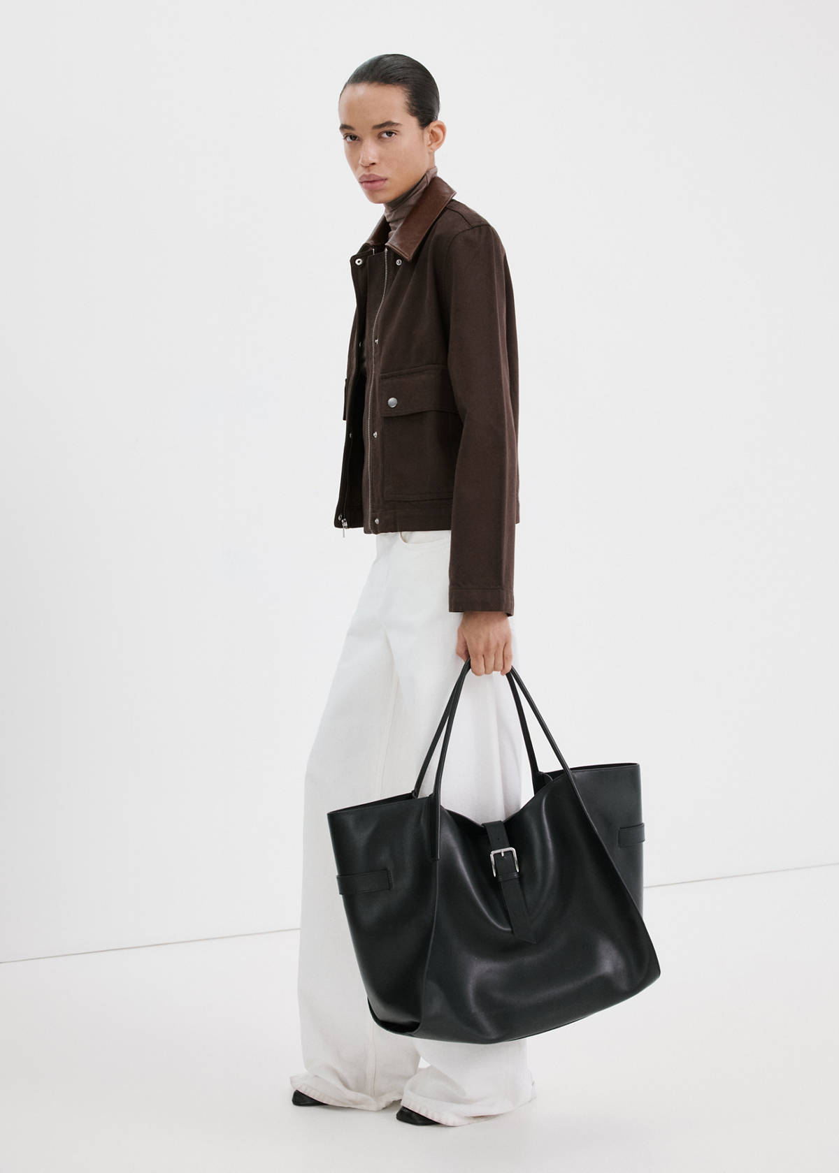 Denim parka with contrasting collar — Chocolate