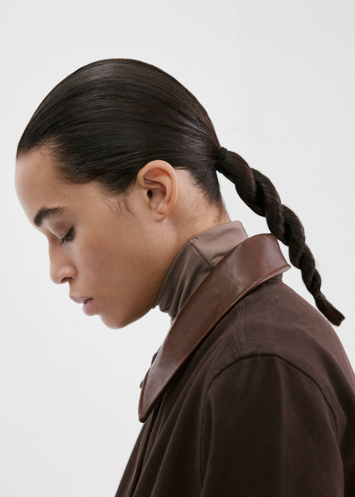Denim parka with contrasting collar — Chocolate