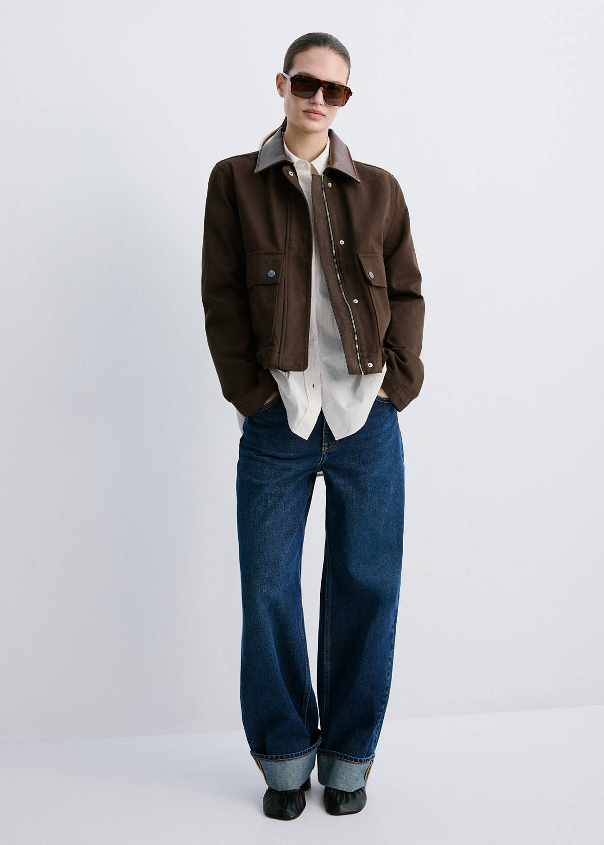 Denim parka with contrasting collar — Chocolate