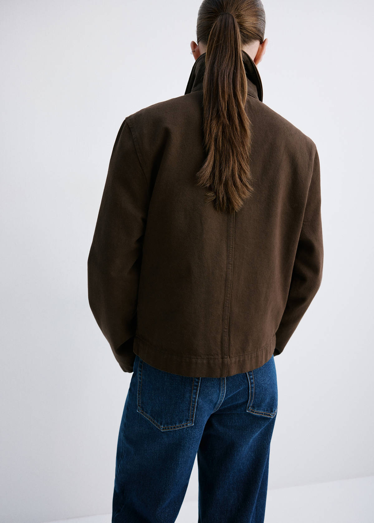 Denim parka with contrasting collar — Chocolate