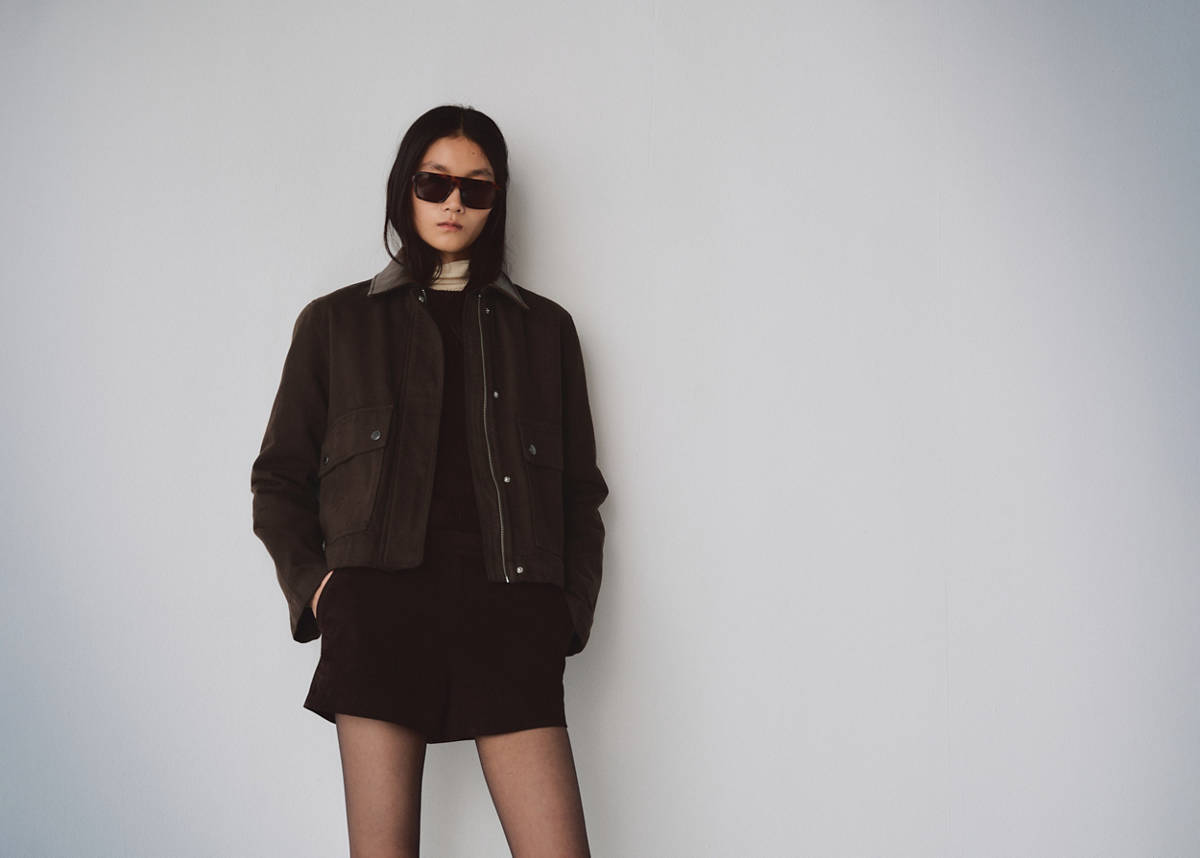 Denim parka with contrasting collar — Chocolate