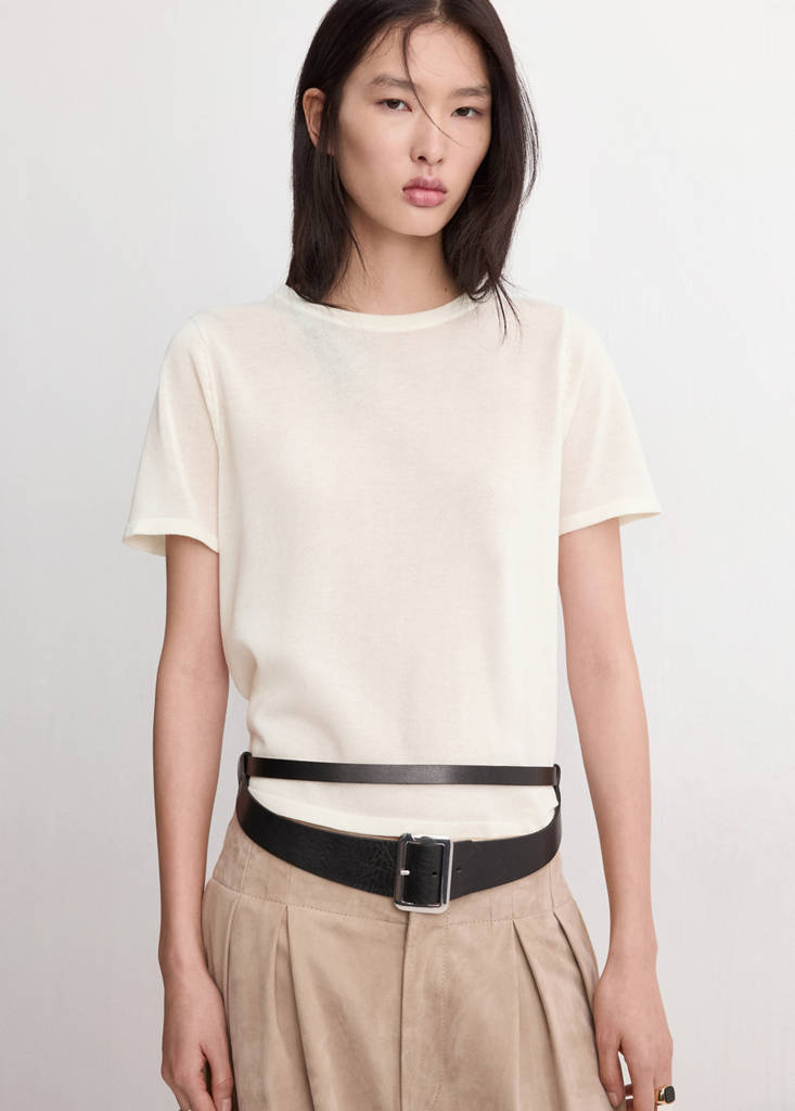 Short-sleeved knitted sweater — Ecru
