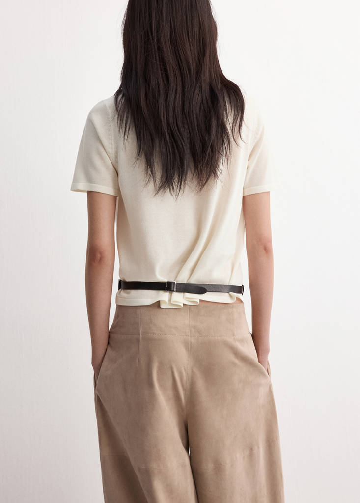 Short-sleeved knitted sweater — Ecru