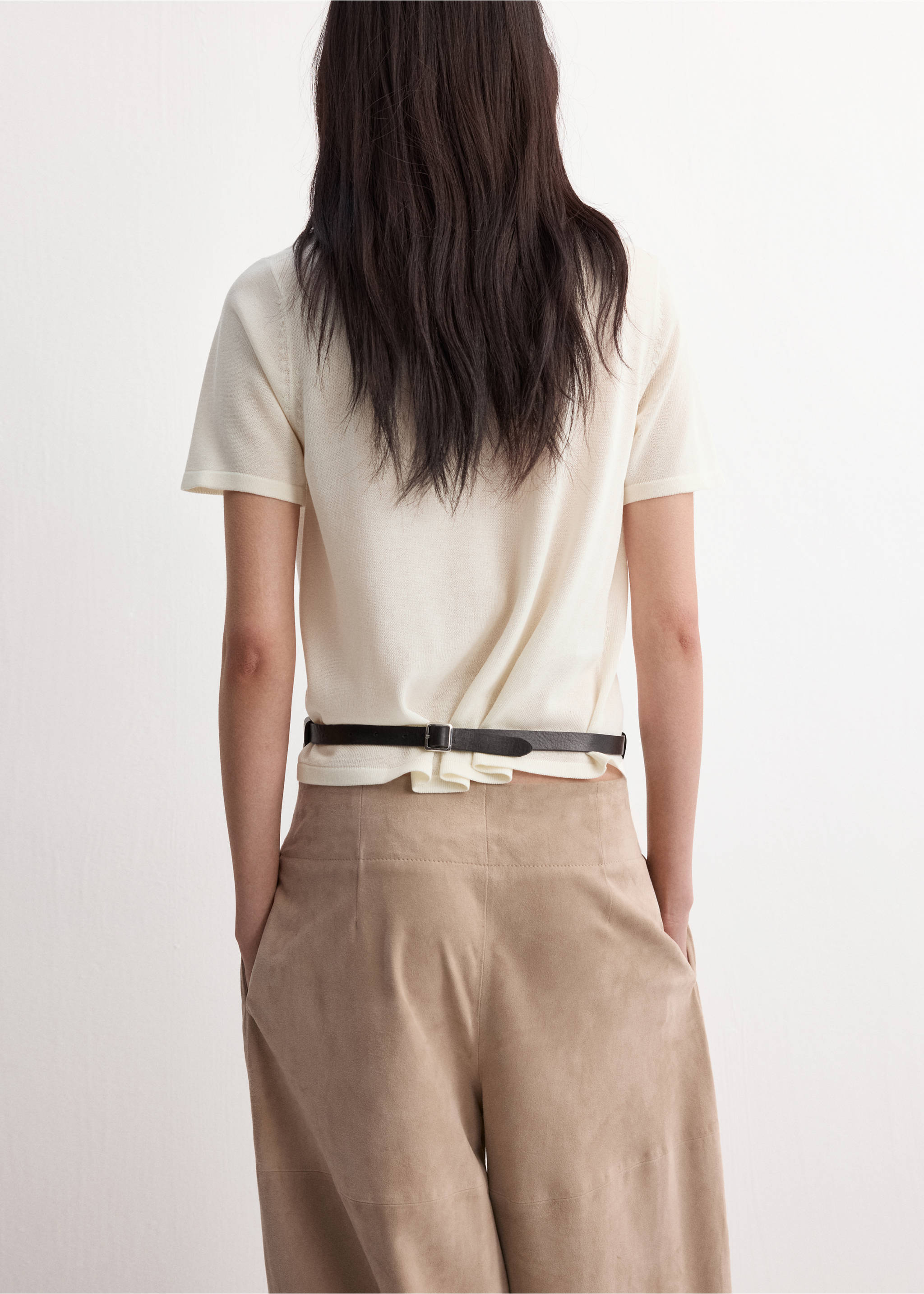 Short-sleeved knitted sweater - Reverse of the article, Ecru. Ref: 27045820-00.