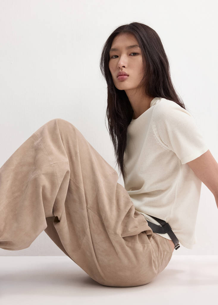 Short-sleeved knitted sweater — Ecru