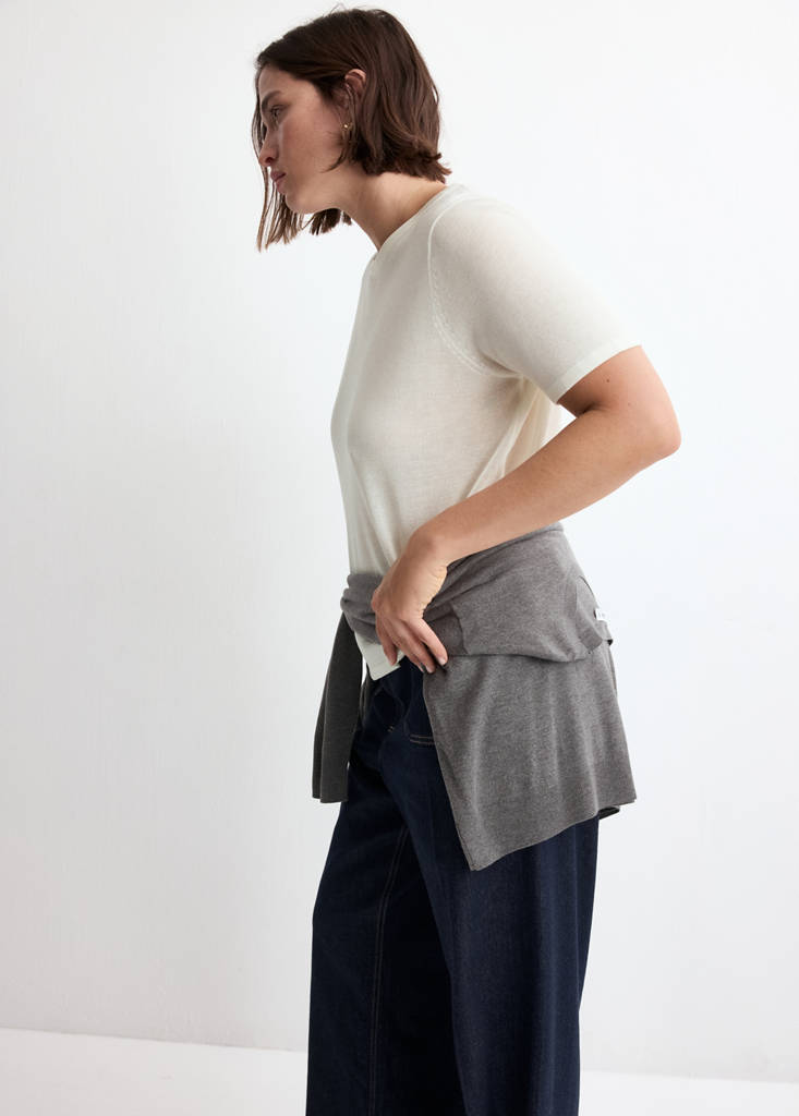 Short-sleeved knitted sweater — Ecru