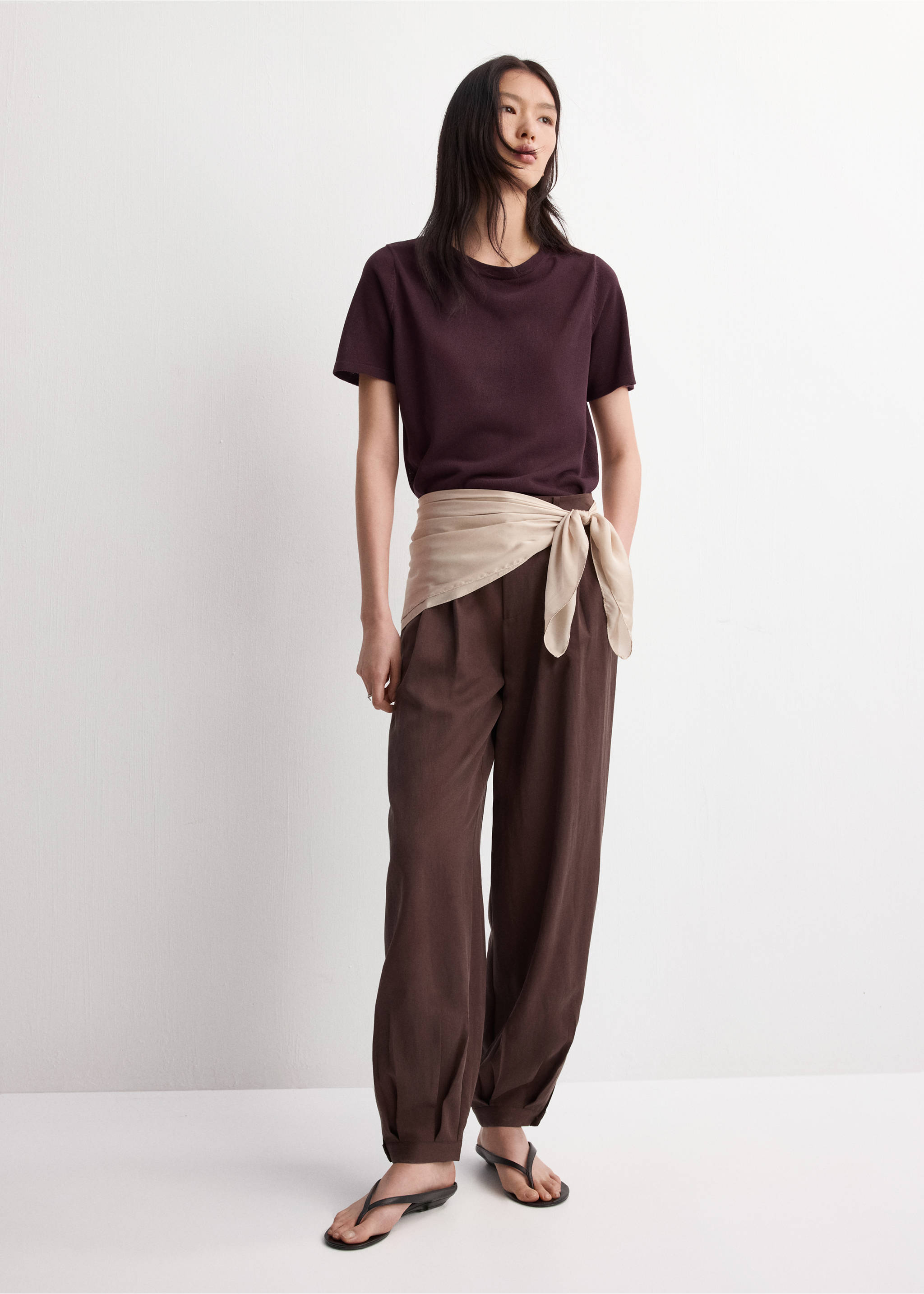 Kurzarm-Strickjersey - Allgemeine Ansicht, Weinrot. Ref: 27045820-00.