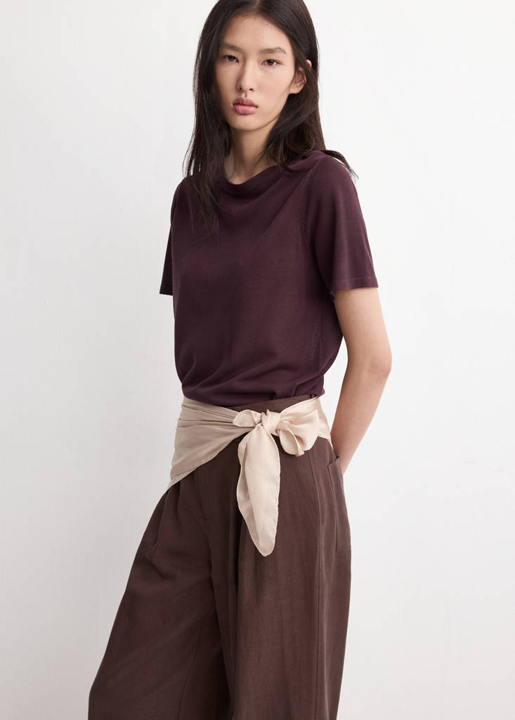 Short-sleeved knitted sweater — Wine