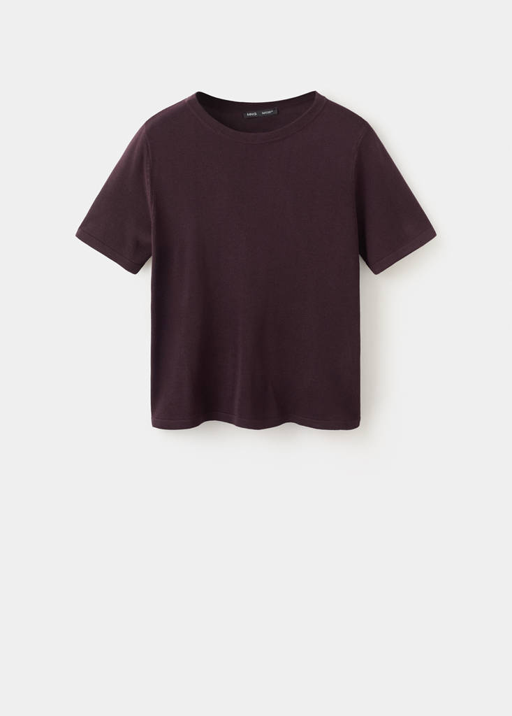 Short-sleeved knitted sweater — Wine
