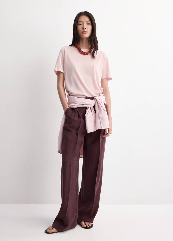 Short-sleeved knitted sweater — Pastel Pink