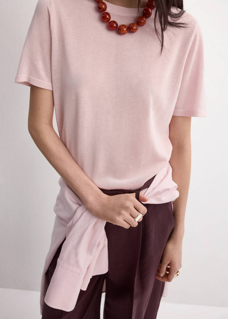 Short-sleeved knitted sweater — Pastel Pink