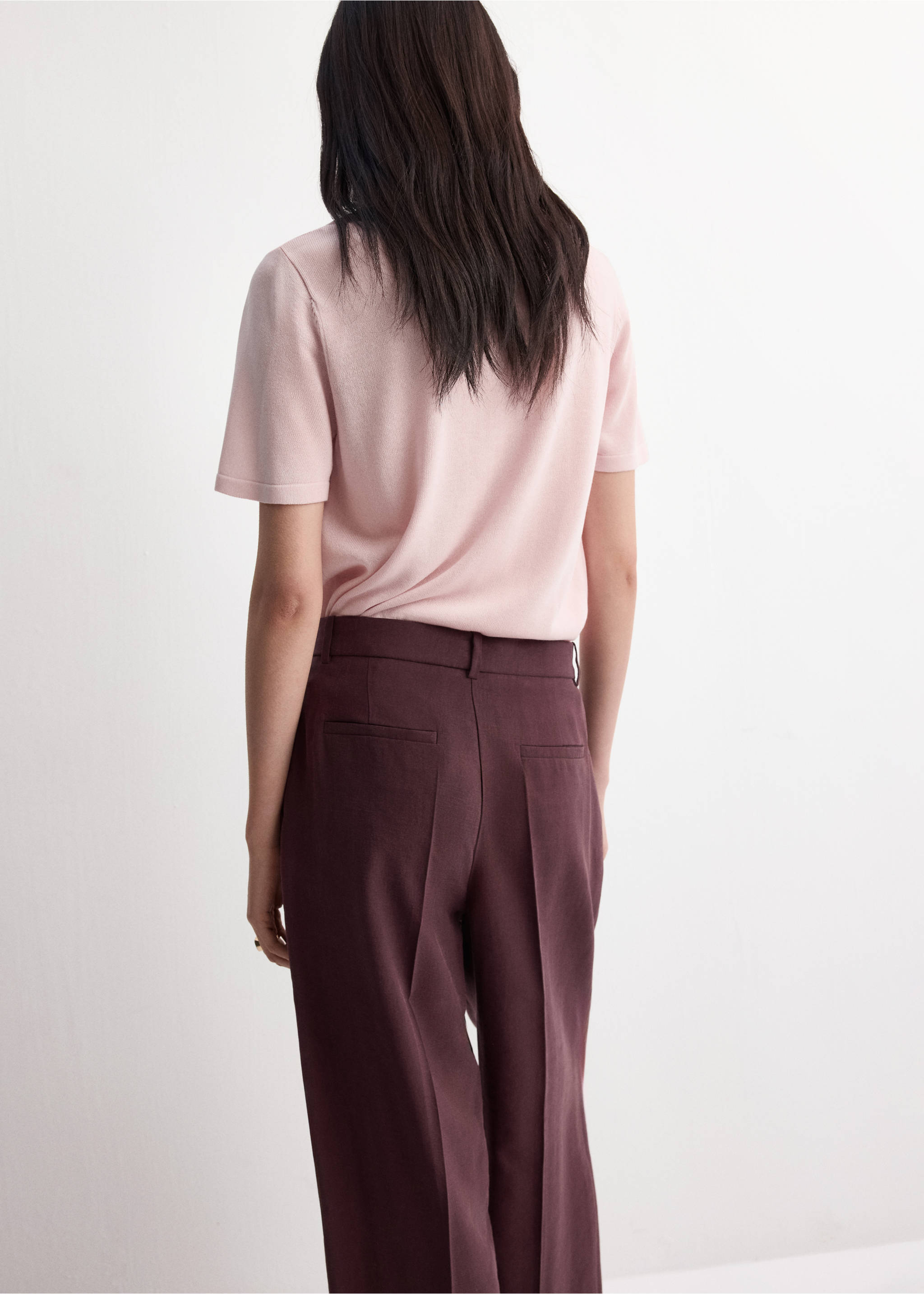 Short-sleeved knitted sweater - Reverse of the article, Pastel Pink. Ref: 27045820-00.