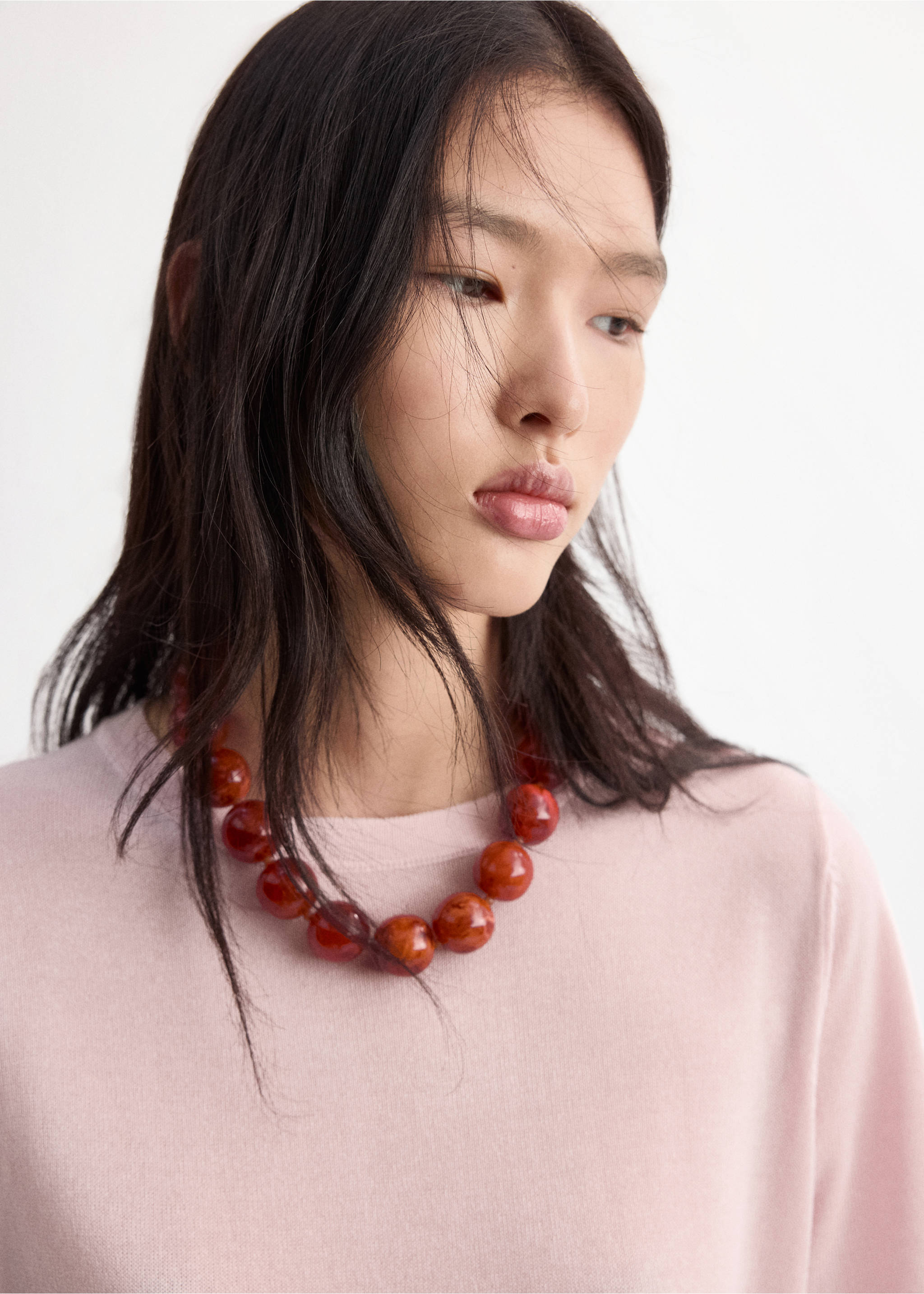 Short-sleeved knitted sweater - Details of the article 1, Pastel Pink. Ref: 27045820-00.