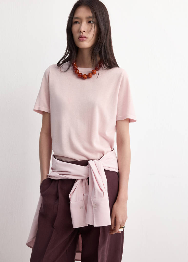 Short-sleeved knitted sweater — Pastel Pink