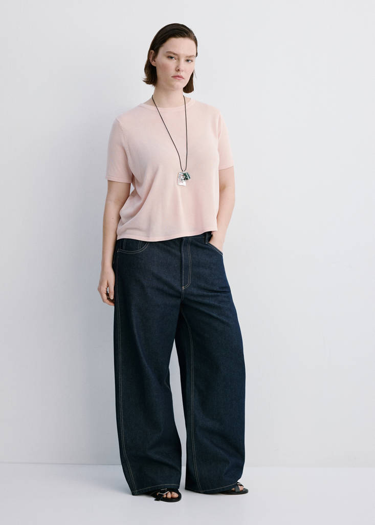 Short-sleeved knitted sweater — Pastel Pink