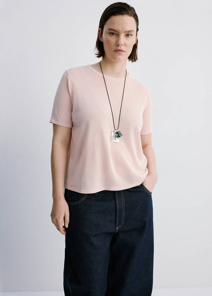 Short-sleeved knitted sweater — Pastel Pink