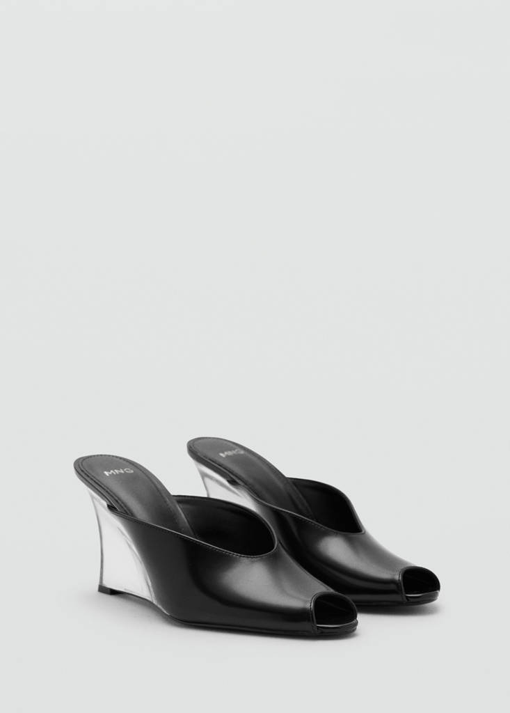 Leather wedge shoe, combined — Black