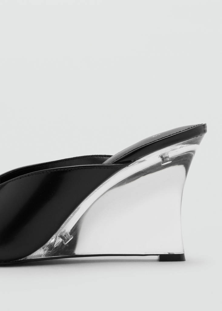 Leather wedge shoe, combined — Black