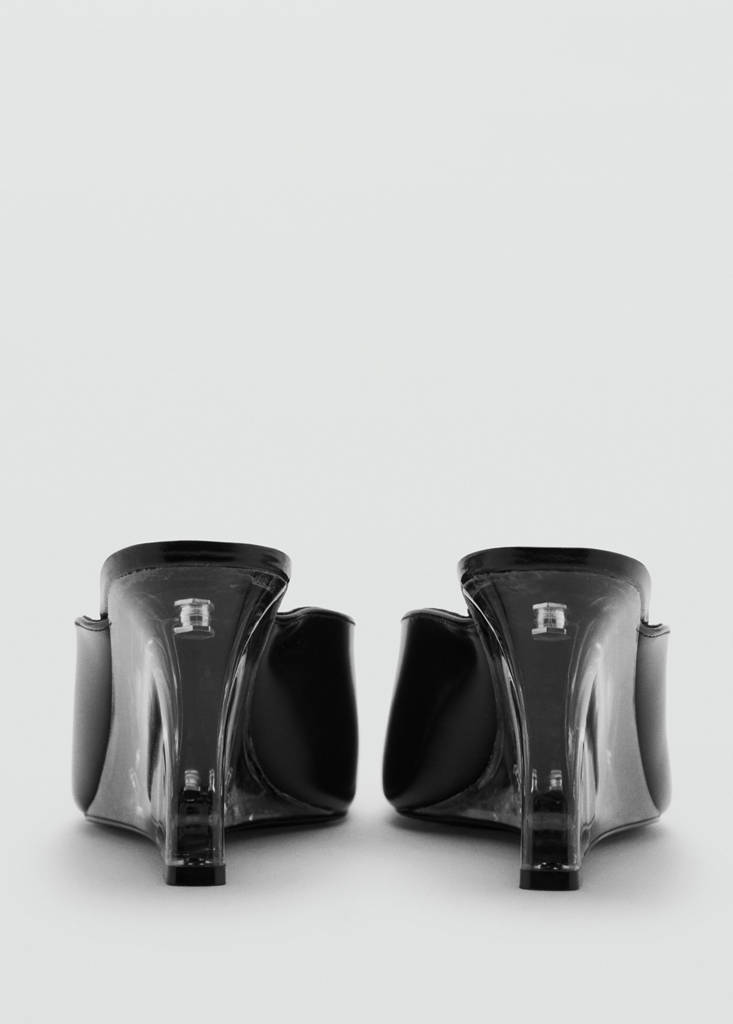 Leather wedge shoe, combined — Black