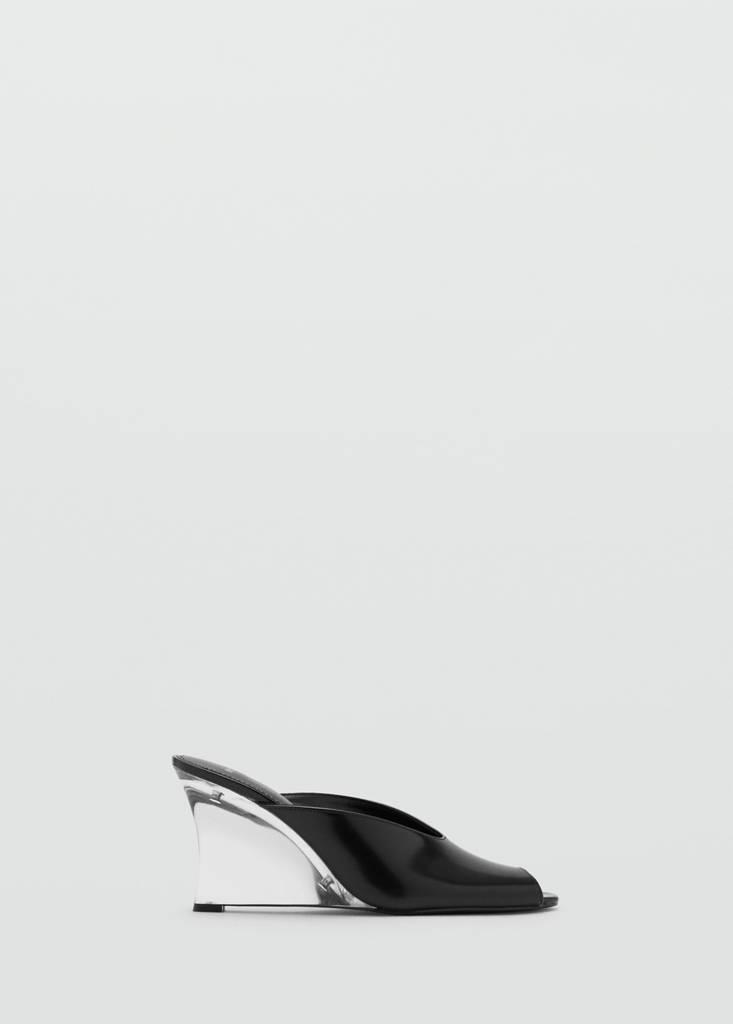 Leather wedge shoe, combined — Black