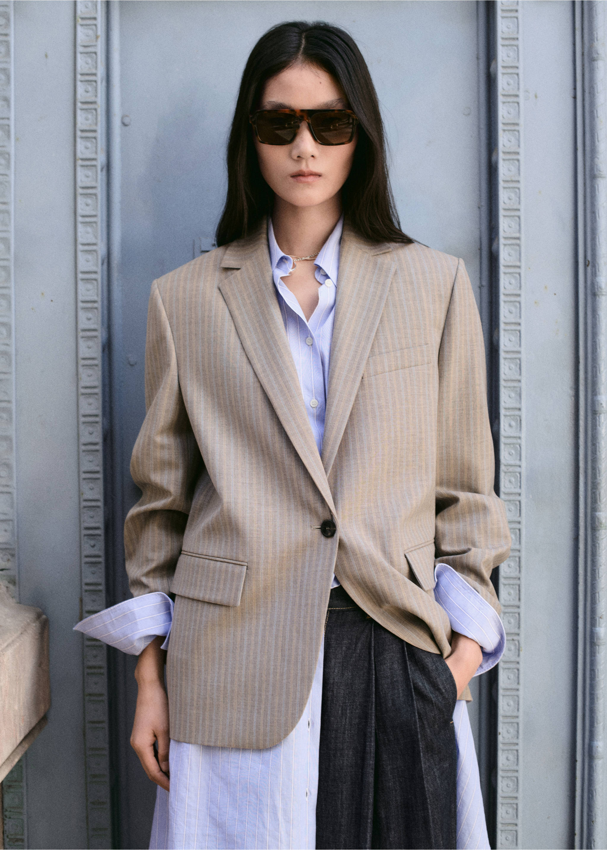 Pantalon denim large avec passants - Détail de l'article 1, Bleu. Ref: 27045823-00.