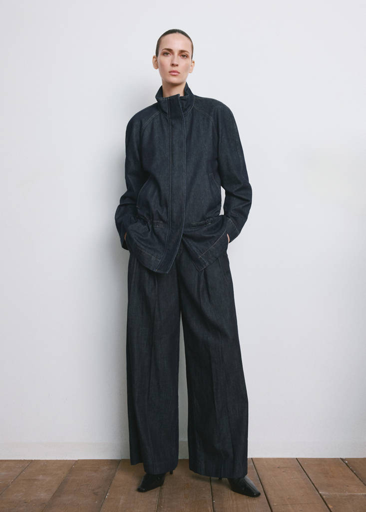 Wide leg denim trousers with belt loops — Open Blue