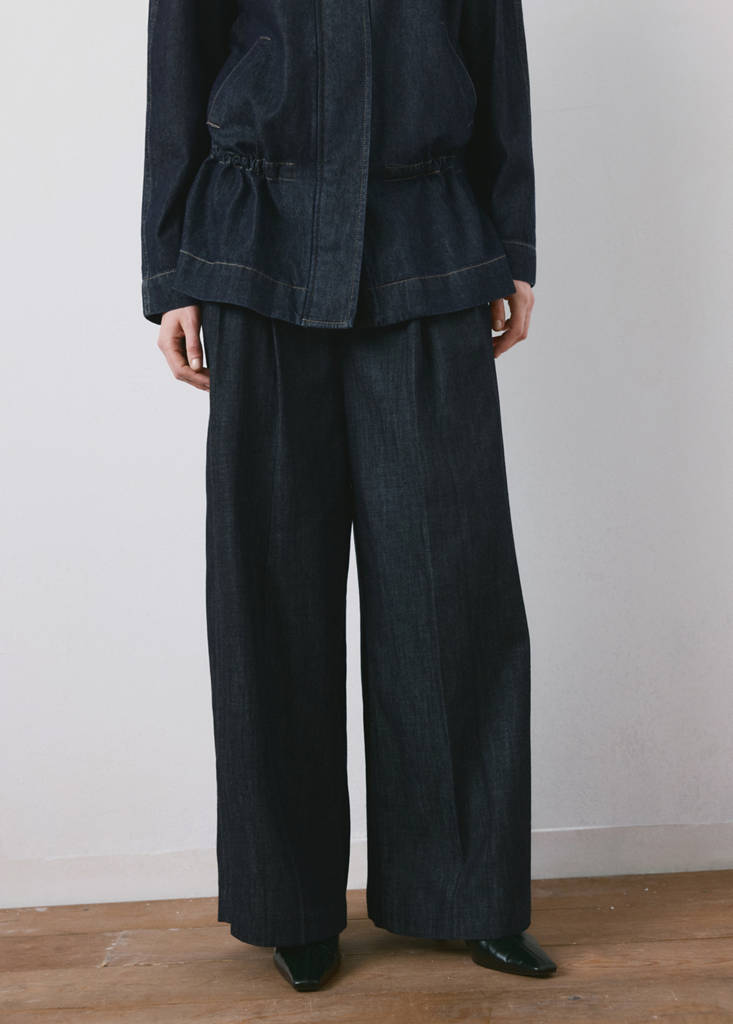 Wide leg denim trousers with belt loops — Open Blue