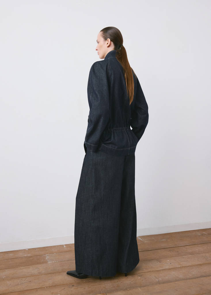 Wide leg denim trousers with belt loops — Open Blue